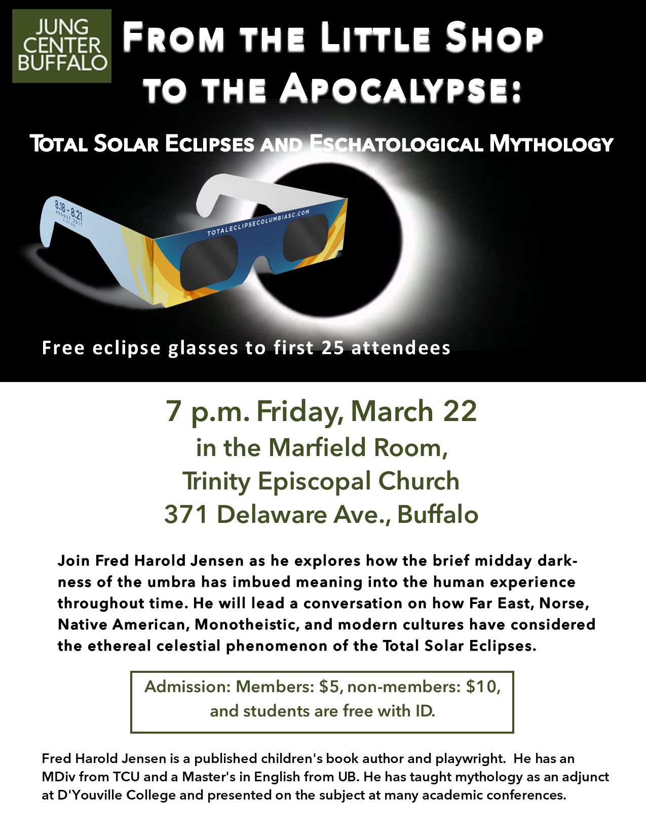CANCELLED due to winter weather advisory: From the Little Shop  to the Apocalypse:  Total Solar Eclipses and Eschatological Mythology Image